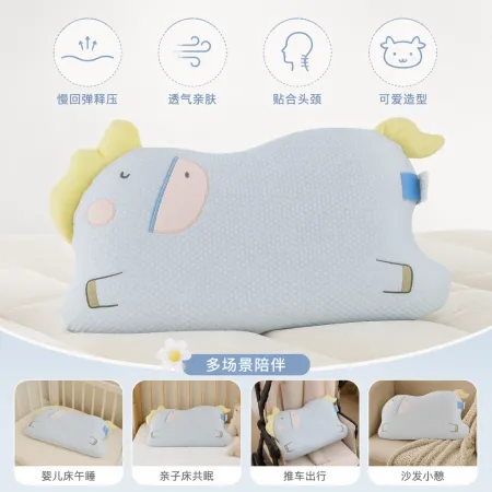 Cute cartoon unicorn baby pillow, light blue baby pillow, soft and breathable children's sleep products Cute cartoon unicorn baby pillow, light blue baby pillow, soft and breathable children's sleep products